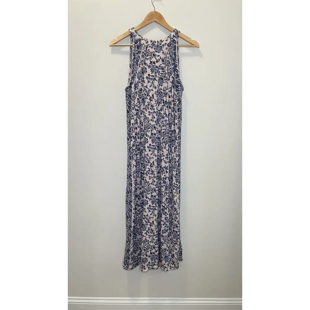 J Jill MP Island Breeze Blush Pink Blue Floral Maxi Dress Fairy Sleeveless Bloom - Picture 8 of 11